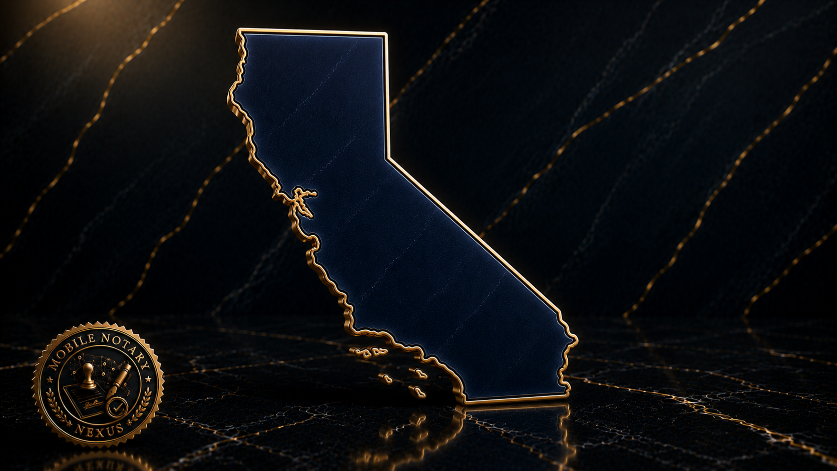 Gold California state outline with city skyline