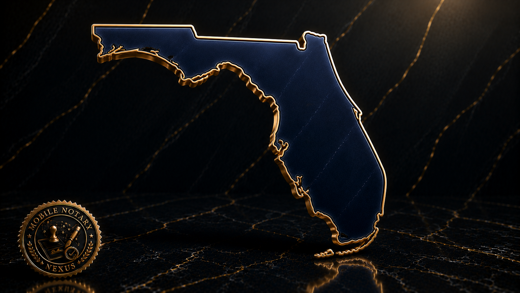 Gold Florida state outline with city skyline