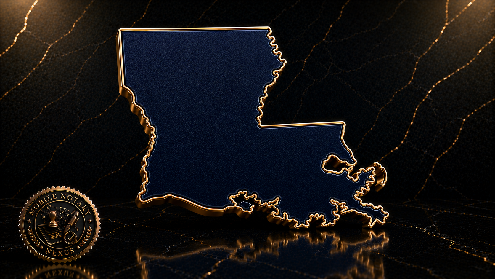 Gold Louisiana state outline with city skyline
