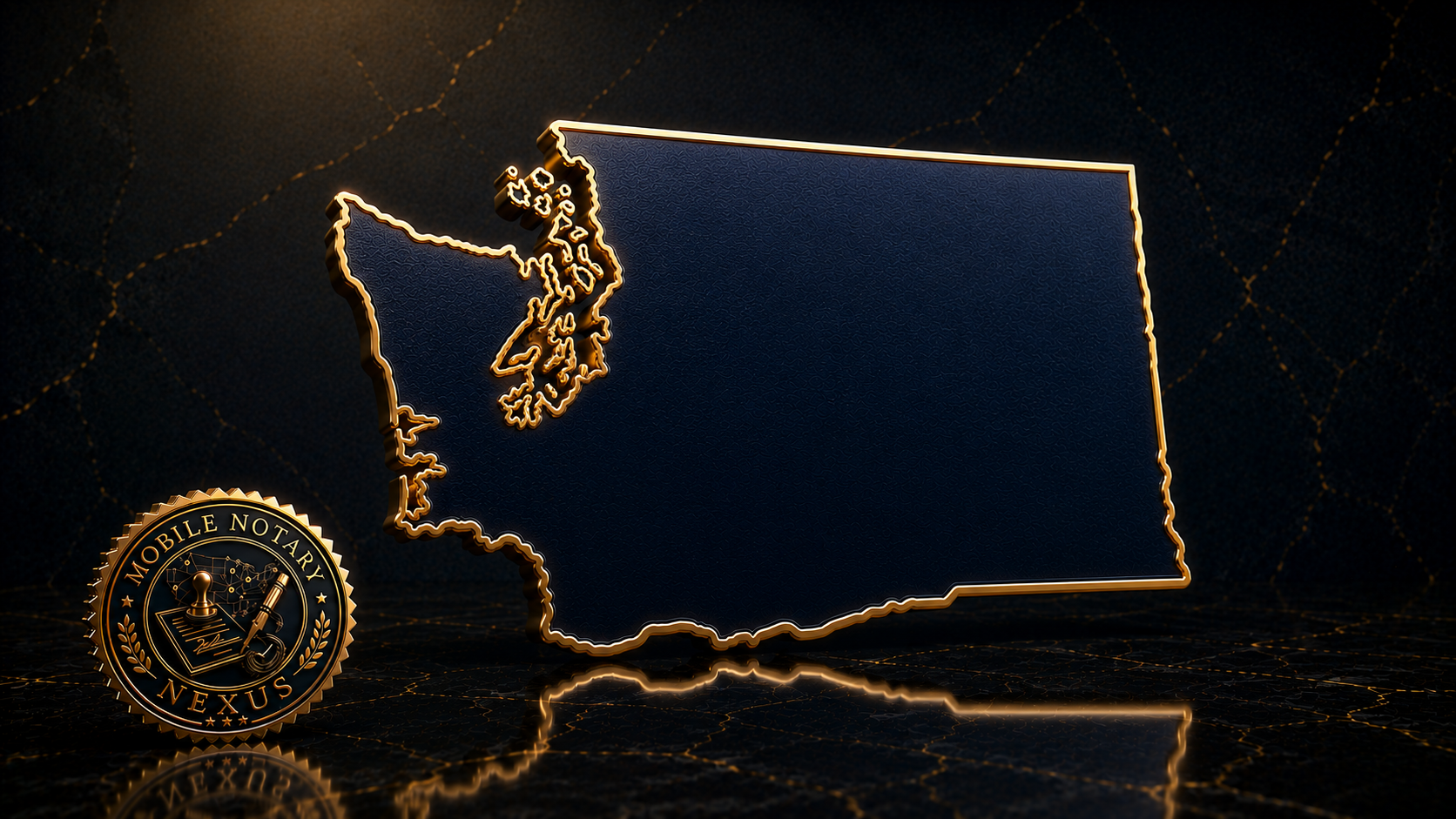 Gold Washington state outline with city skyline